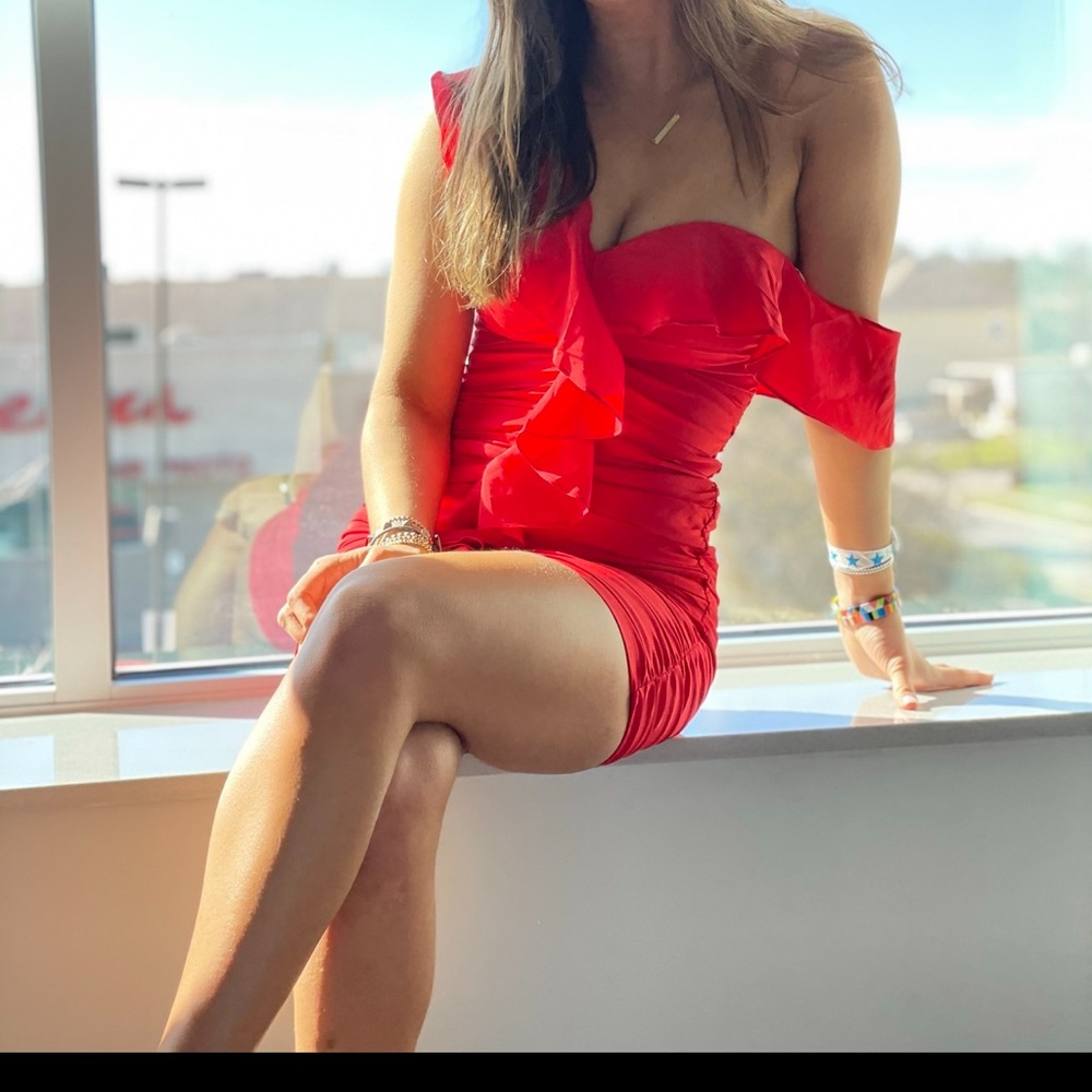 Lovers + Friends Red Revolve Carmina Ruffle Cocktail Dress NWT XS